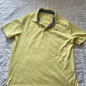 Under Armour Mens Heat Gear Golf Shirt Polo Yellow Collared Size XL